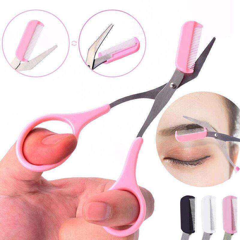 Shaving & Grooming: Eyebrow Scissors with Comb Stainless Steel Makeup Trimmer Beauty Tool 3 Colours - White (Eyebrow Razor + Scissor)