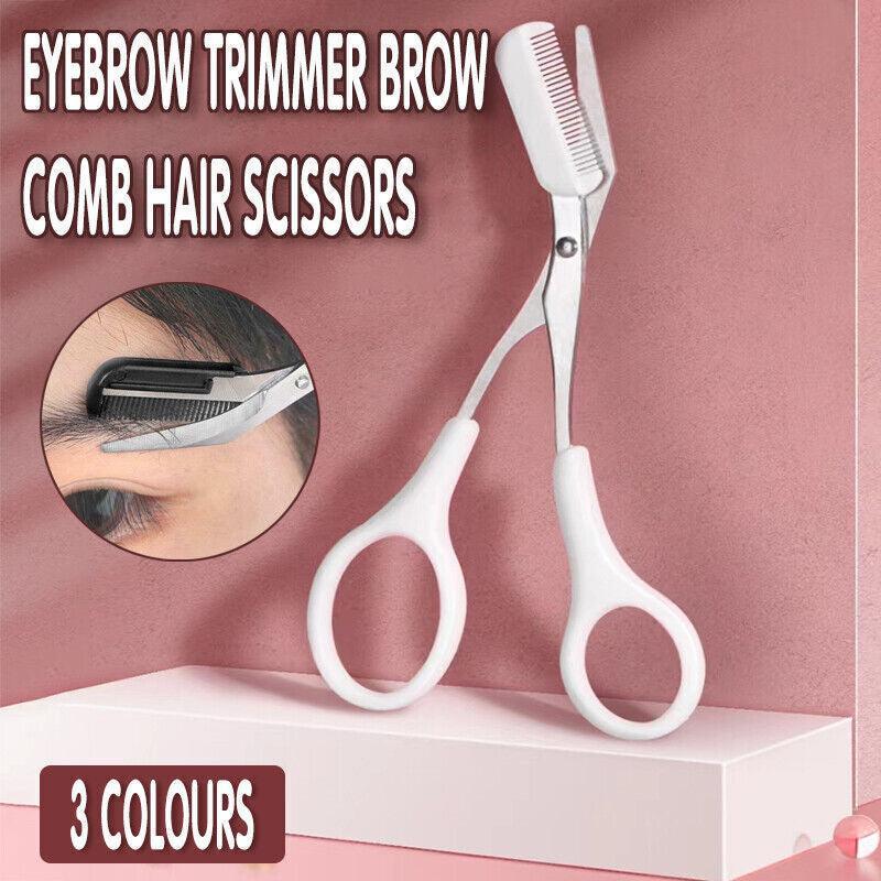Shaving & Grooming: Eyebrow Scissors with Comb Stainless Steel Makeup Trimmer Beauty Tool 3 Colours - Pink