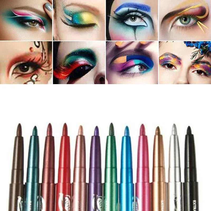 12 Pcs Coloured Eyeliner Pencil Set, Retractable Eye Makeup Pencils in Assorted Colours