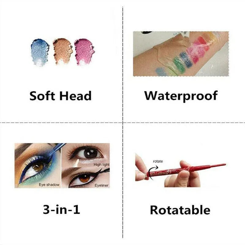 12 Pcs Coloured Eyeliner Pencil Set, Retractable Eye Makeup Pencils in Assorted Colours