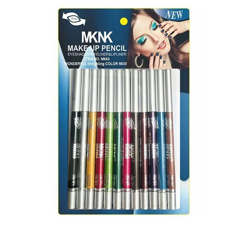 12 Pcs Coloured Eyeliner Pencil Set, Retractable Eye Makeup Pencils in Assorted Colours