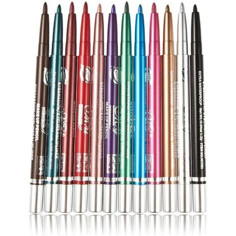 12 Pcs Coloured Eyeliner Pencil Set, Retractable Eye Makeup Pencils in Assorted Colours