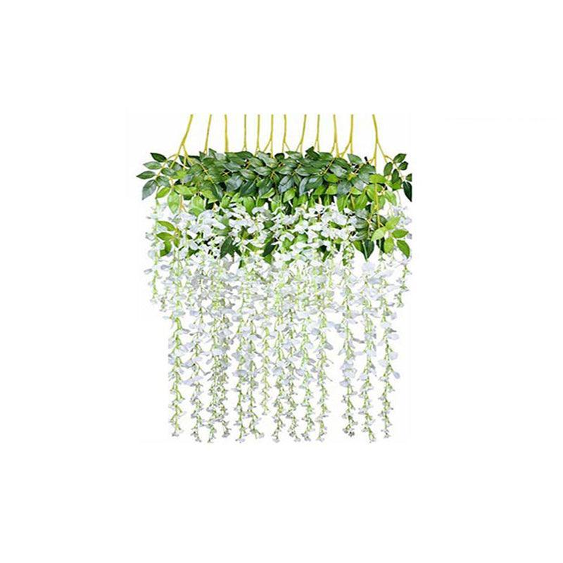 Artificial Flowers & Plants: 12X Artificial Silk Fake Flower Garland Vine Wisteria Leaf Hanging Wedding Decor - White