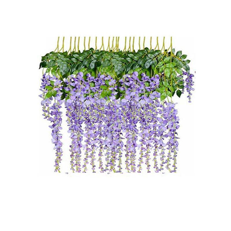 Artificial Flowers & Plants: 12X Artificial Silk Fake Flower Garland Vine Wisteria Leaf Hanging Wedding Decor - White