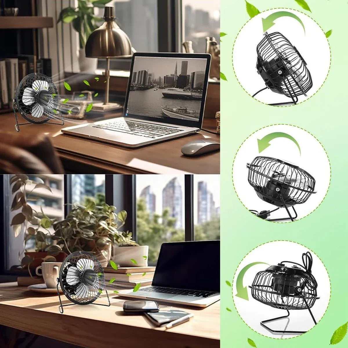 USB Desk Fan 4 Inch Metal Frame Black Portable Table Fan, 1 Piece