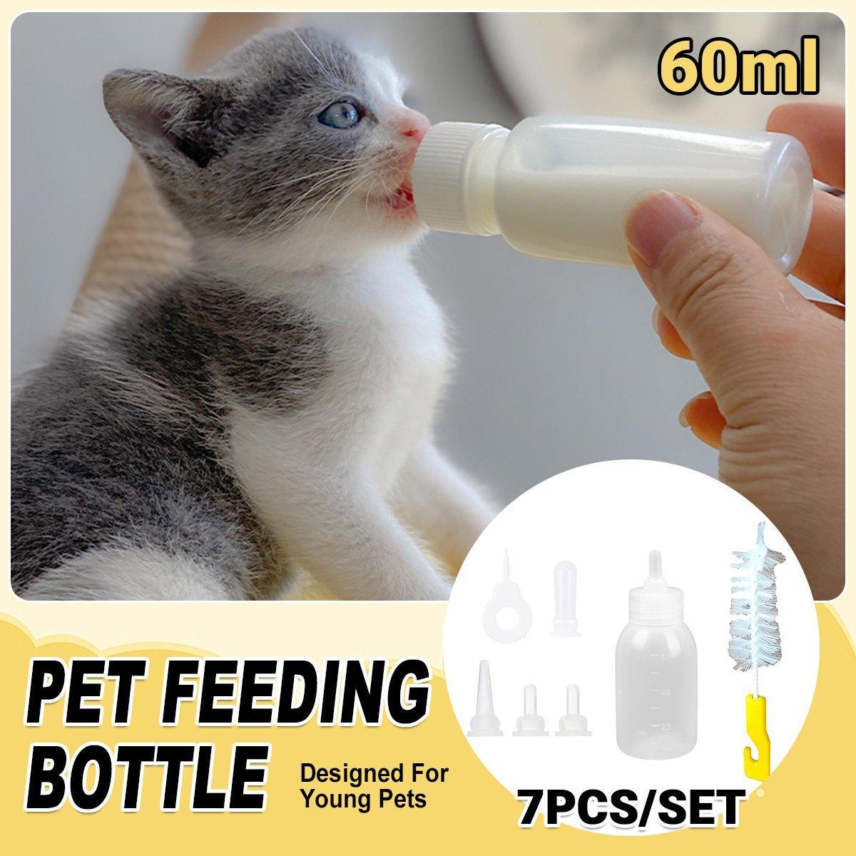 Cat Bowls, Feeders & Waterers: Puppy Kitten Feeding Bottle Set Pet Dog Cat Bady Nursing Water Milk Feeder 60ML