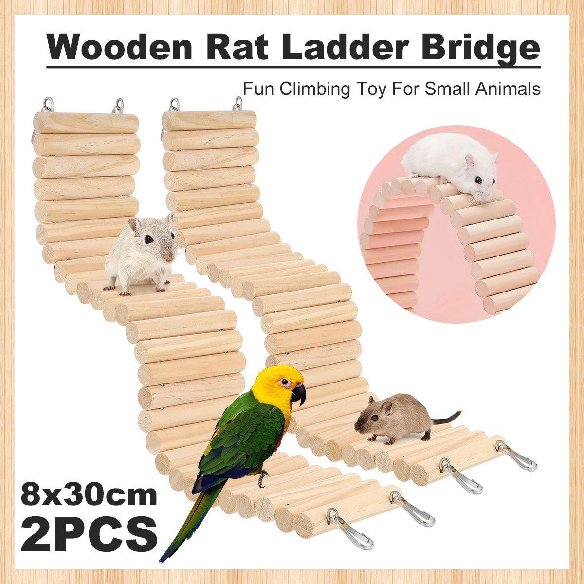 Small Animal Habitats & Cages: Wooden Hamster Toy Furniture Small Fence Climbing Stairs Arch Bridge for Pets