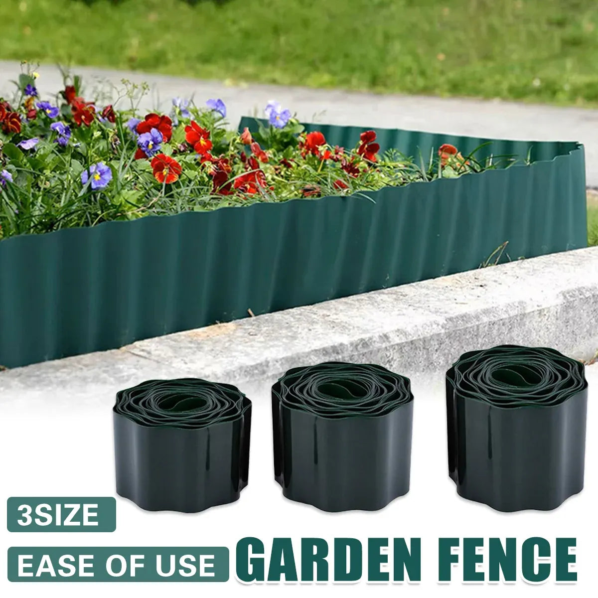 Green Garden Landscape Edging Border Flexible Lawn Fence Roll Outdoor Decor - 20cm