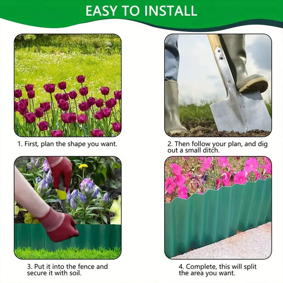 Green Garden Landscape Edging Border Flexible Lawn Fence Roll Outdoor Decor - 20cm