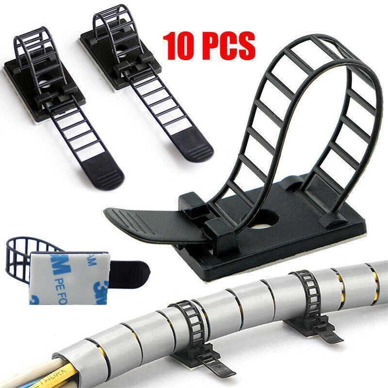 Cable Management: Adjustable Cable Clips Straps Adhesive Cord Management Wire Organizer Black Au