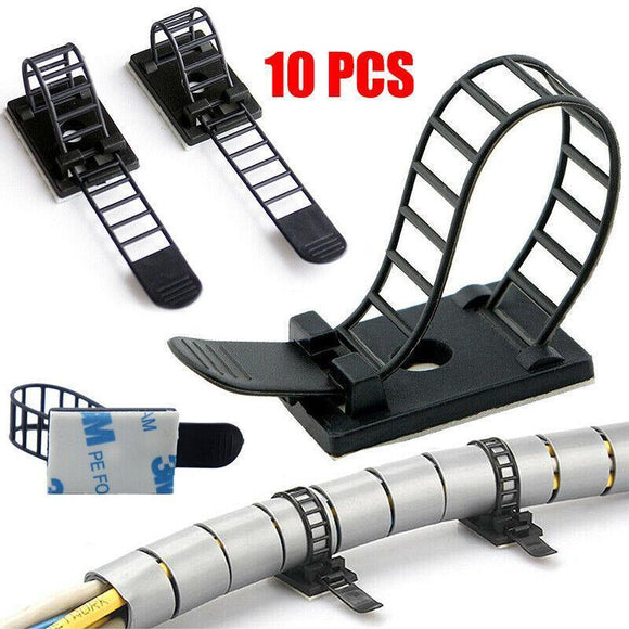 Adjustable Cable Clips Straps Adhesive Cord Management Wire Organizer Black Au