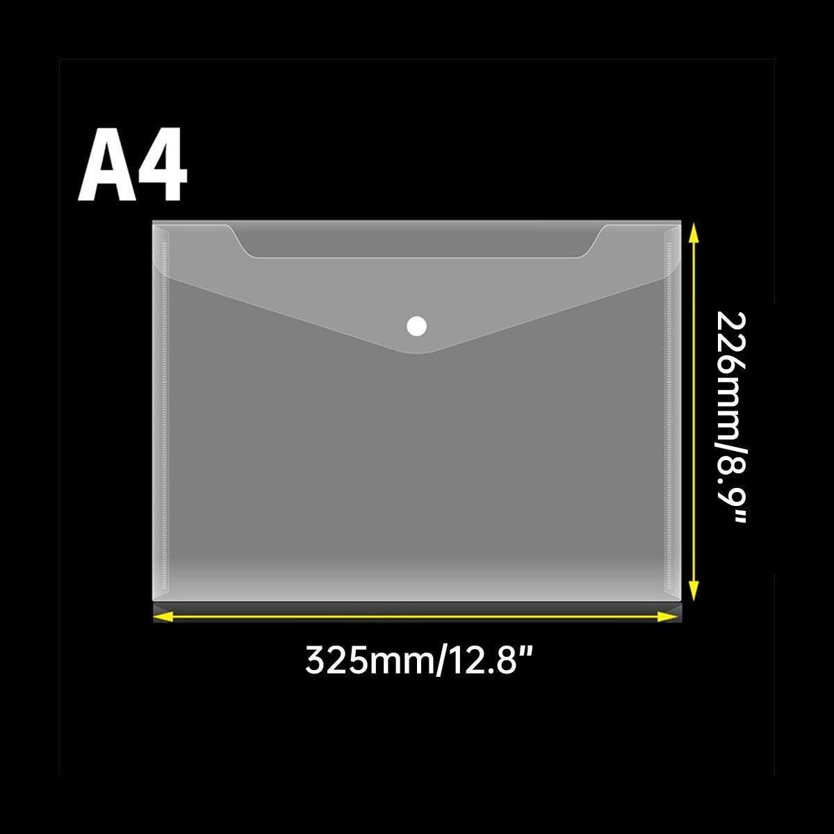 Office Supplies: 12pcs A4 Plastic File Bag Translucent Document Storage Pouch with Button Closure