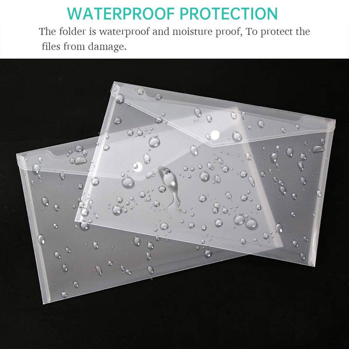 Office Supplies: 12pcs A4 Plastic File Bag Translucent Document Storage Pouch with Button Closure