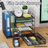 Storage Boxes: Multi Layer Desktop File Rack Storage Organizer Black Plastic for Office Home