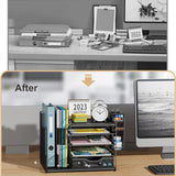 Storage Boxes: Multi Layer Desktop File Rack Storage Organizer Black Plastic for Office Home