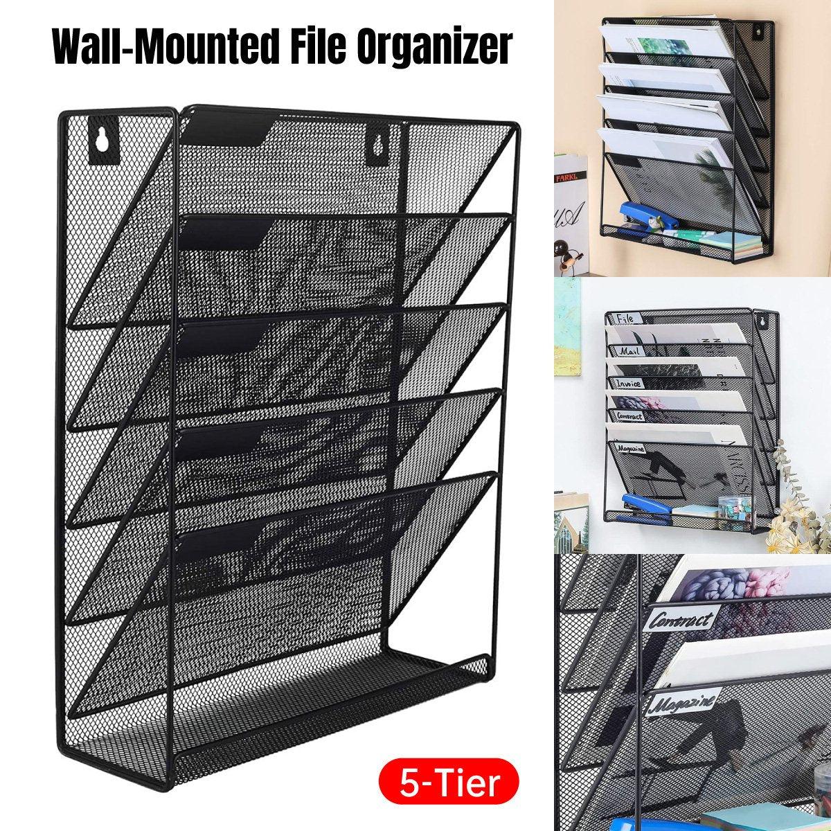 Storage Boxes: 5 Tier Iron File Organiser Desktop File Management Shelf for Office Storage Desk
