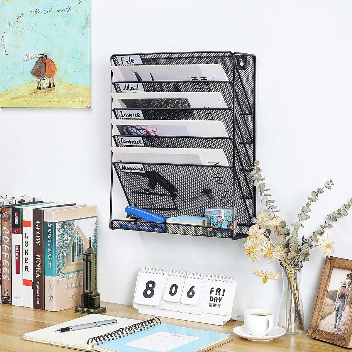 Storage Boxes: 5 Tier Iron File Organiser Desktop File Management Shelf for Office Storage Desk