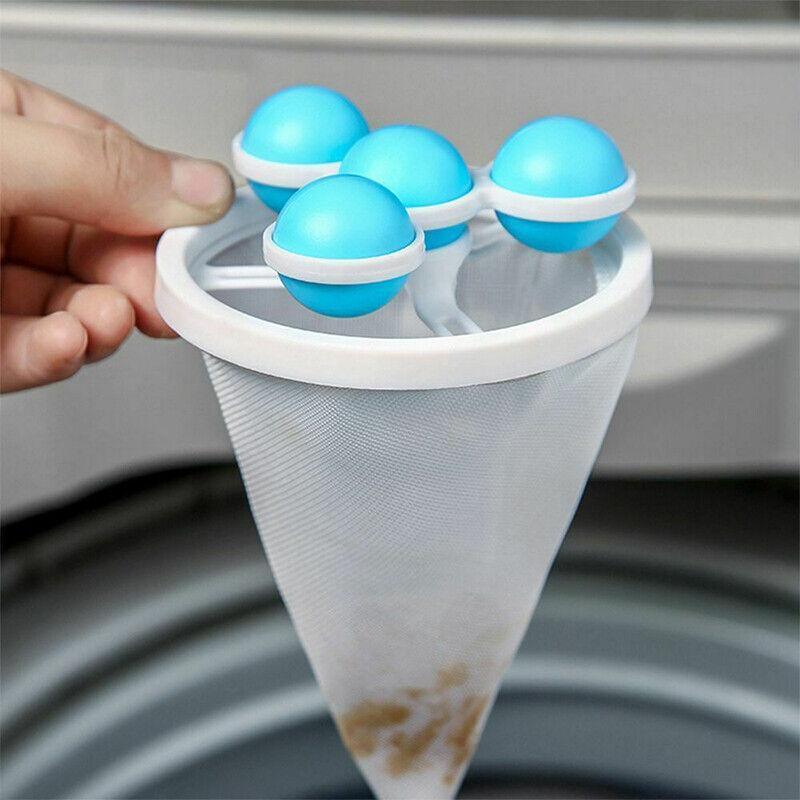 Outdoor Lights: 2 Pcs Reusable Hair Lint Catcher Removal Net Bag Wash Machine Float Filter - Blue