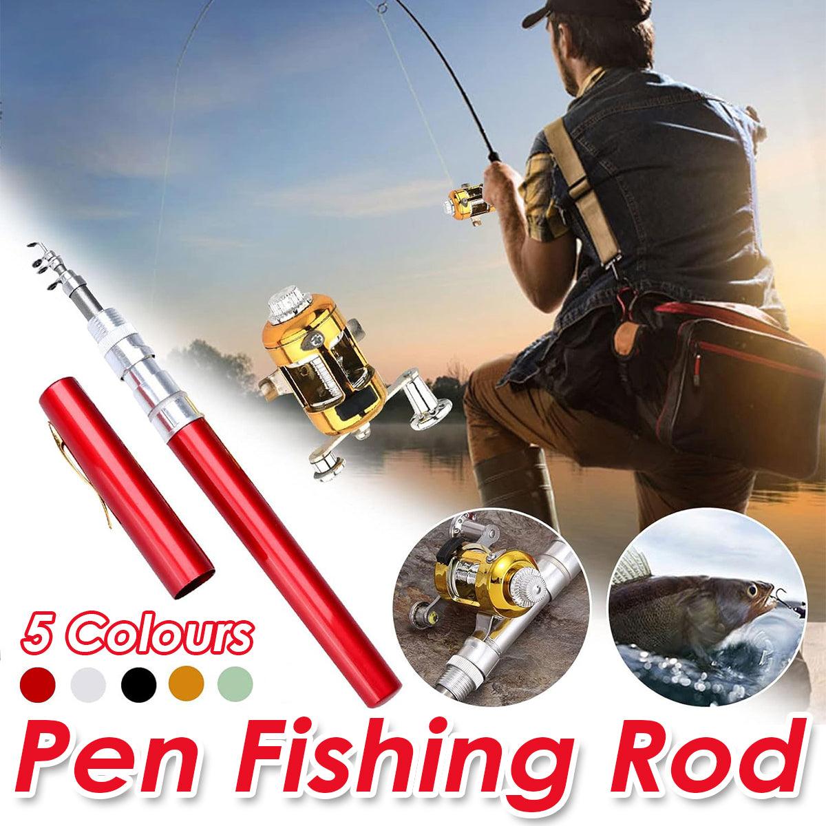 Fishing Tackle: Mini Pen Fishing Rod Pocket Size Portable Telescopic Travel Fishing Pole Tool - Silver