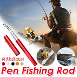 Fishing Tackle: Mini Pen Fishing Rod Pocket Size Portable Telescopic Travel Fishing Pole Tool - Silver