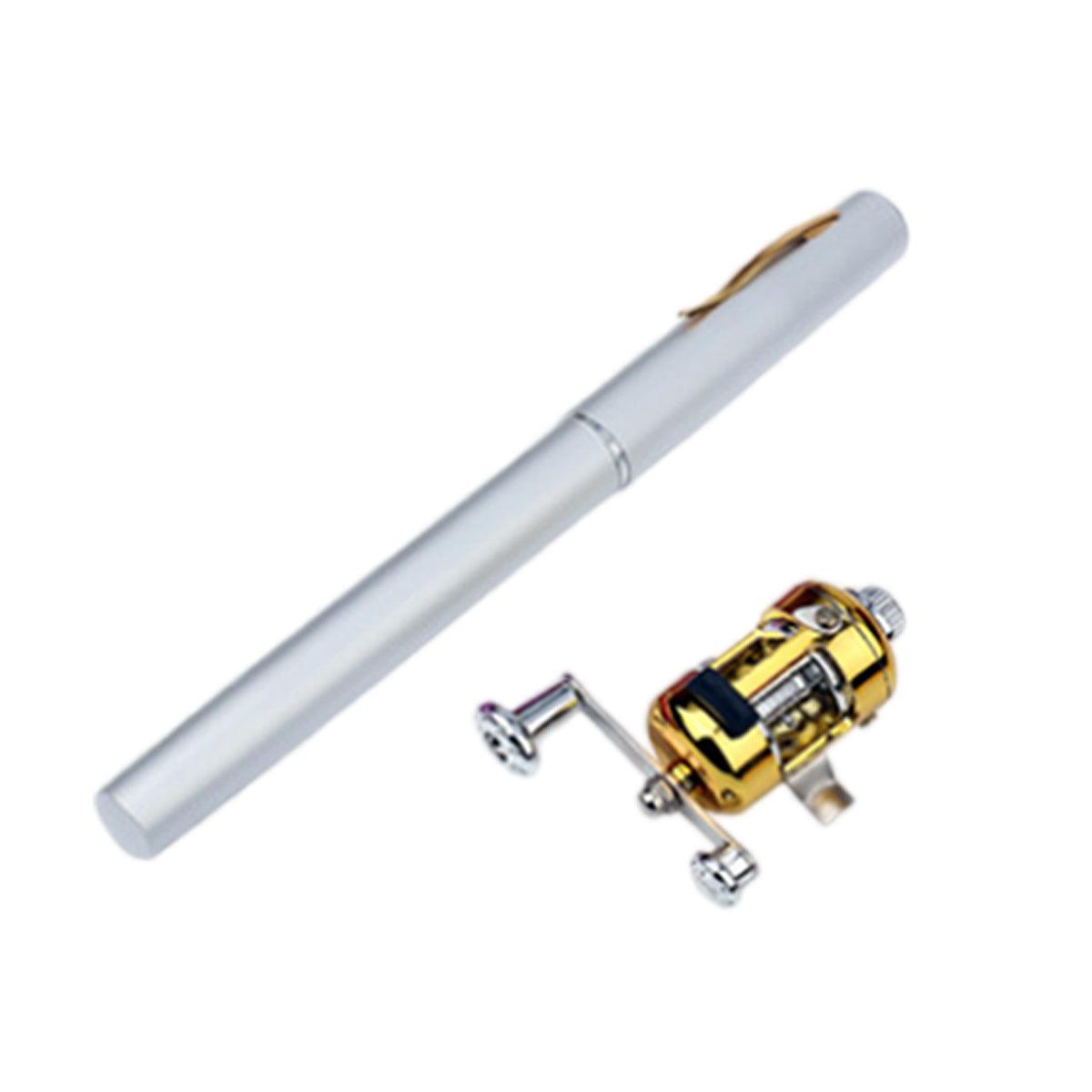 Fishing Tackle: Mini Pen Fishing Rod Pocket Size Portable Telescopic Travel Fishing Pole Tool - Silver