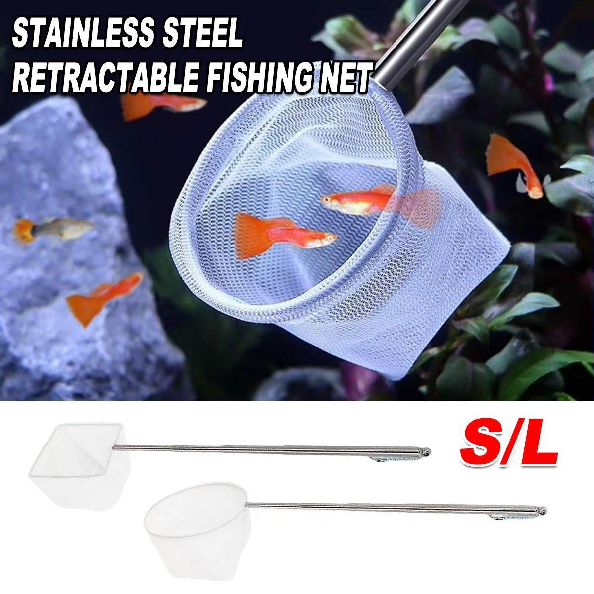 Fishing Tackle: Retractable Fish Net for Fish Tank Pocket Fishing Net with Handle Aquarium Tools - Square-S