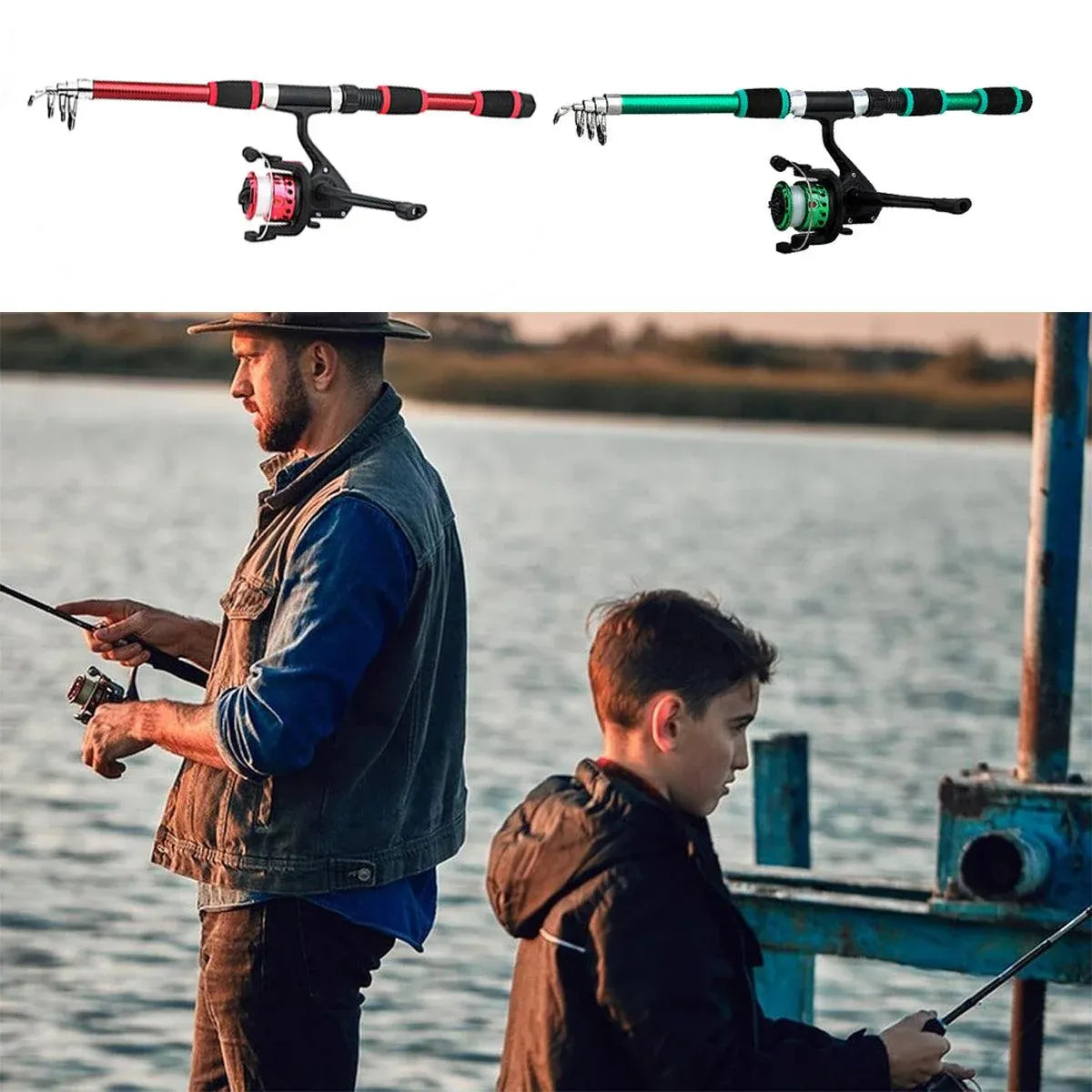 Ultra Short Pocket Portable Fishing Rod Compact Short Rod for Travel Angling - Red