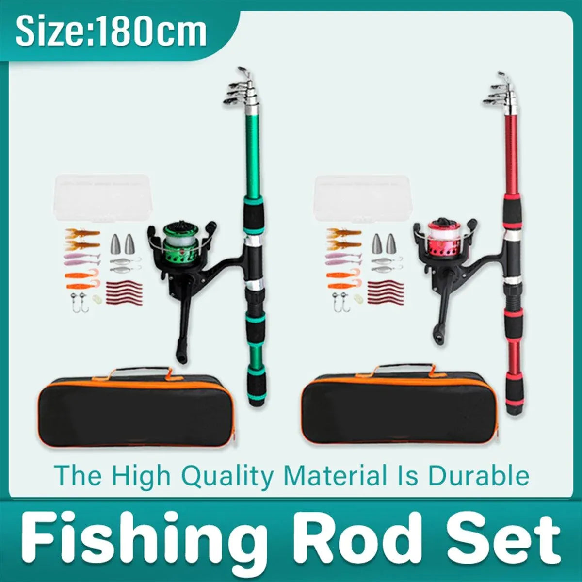 Ultra Short Pocket Portable Fishing Rod Compact Short Rod for Travel Angling - Red
