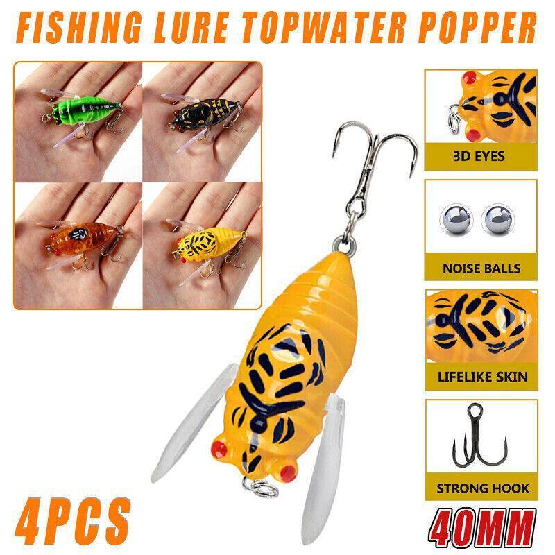 Fishing Tackle: 4X Winged Cicada 40mm Fishing Lure Topwater Popper Freshwater Bream Bass Bream