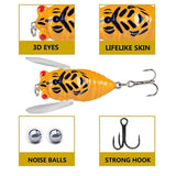Fishing Tackle: 4X Winged Cicada 40mm Fishing Lure Topwater Popper Freshwater Bream Bass Bream