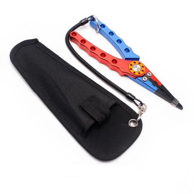 Fishing Tackle: Aluminium Fishing Pliers Hook Remover Line Cutter Braid Mono Split Ring Fish Grip - Blue+Red