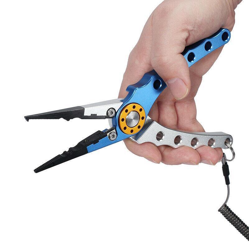 Fishing Tackle: Aluminium Fishing Pliers Hook Remover Line Cutter Braid Mono Split Ring Fish Grip - Blue+Red