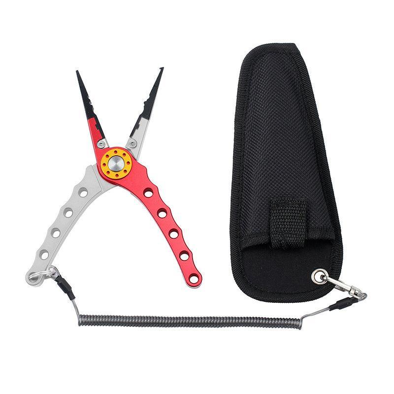 Fishing Tackle: Aluminium Fishing Pliers Hook Remover Line Cutter Braid Mono Split Ring Fish Grip - Blue+Red