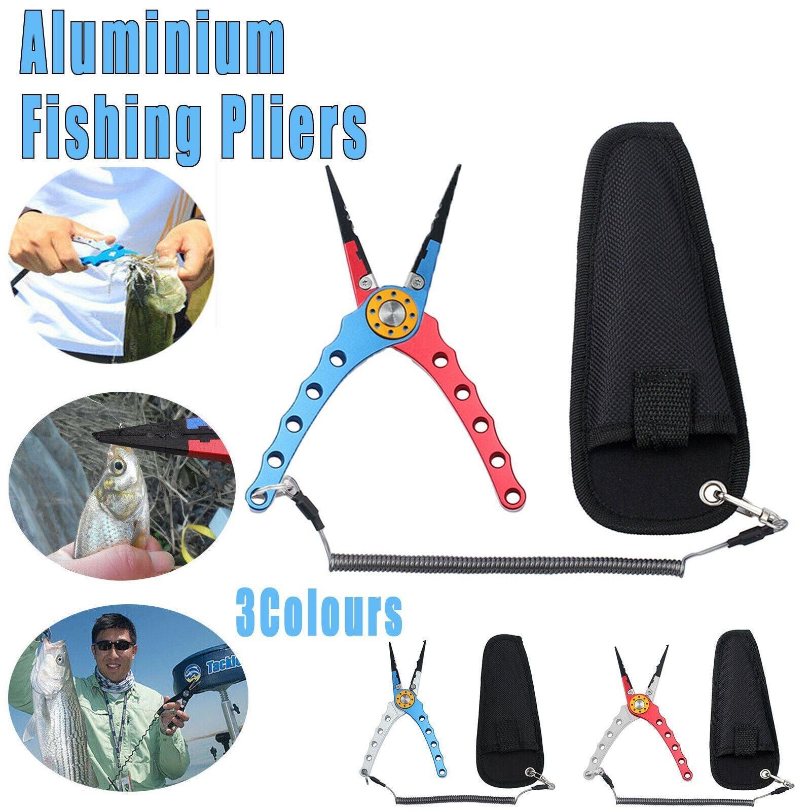 Fishing Tackle: Aluminium Fishing Pliers Hook Remover Line Cutter Braid Mono Split Ring Fish Grip - Blue+Silver