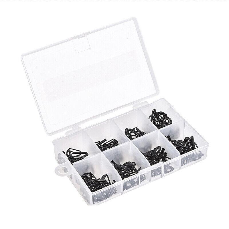 Fishing Tackle: 80 Fishing Rod Guide Set Tackle Tips Repair Kits Ring 8 Size Stainless Steel Box