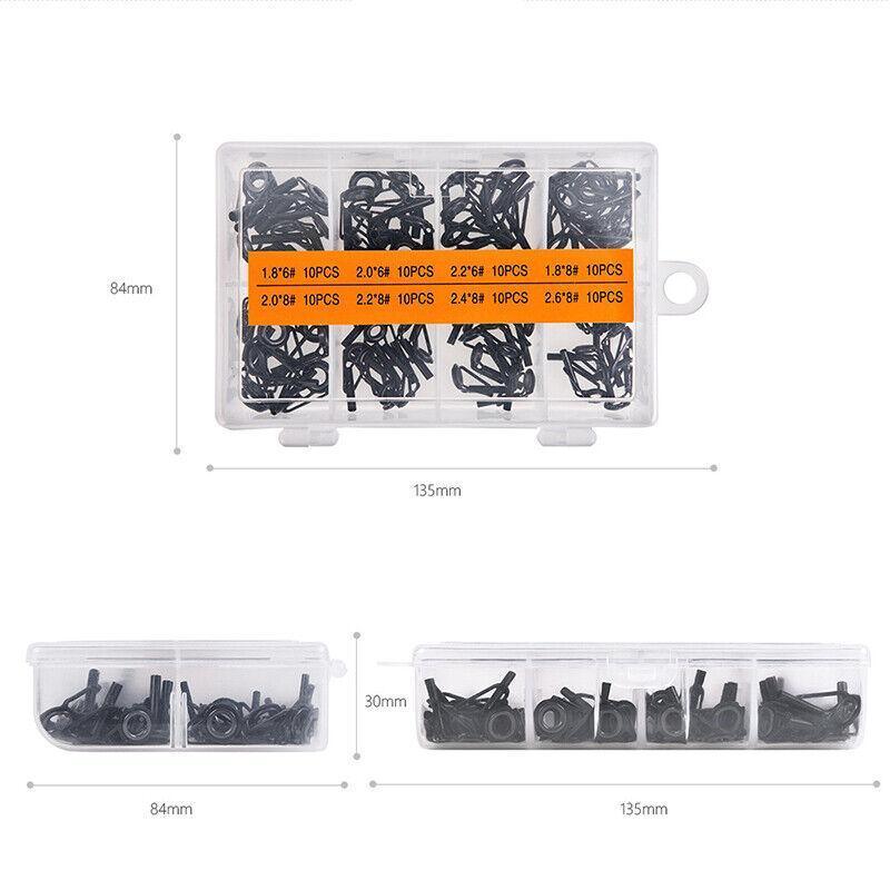 Fishing Tackle: 80 Fishing Rod Guide Set Tackle Tips Repair Kits Ring 8 Size Stainless Steel Box