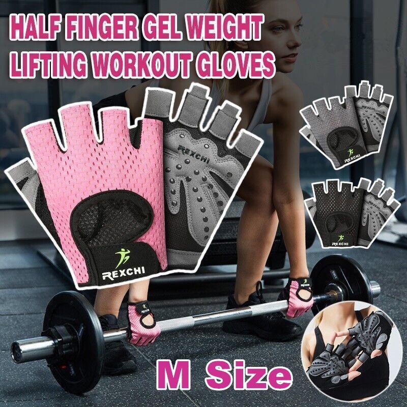 Weightlifting Gloves & Hand Supports: M Size Women Fitness Gym Training Gloves Half Finger Gel Weight Lifting Workout Gloves - Grey