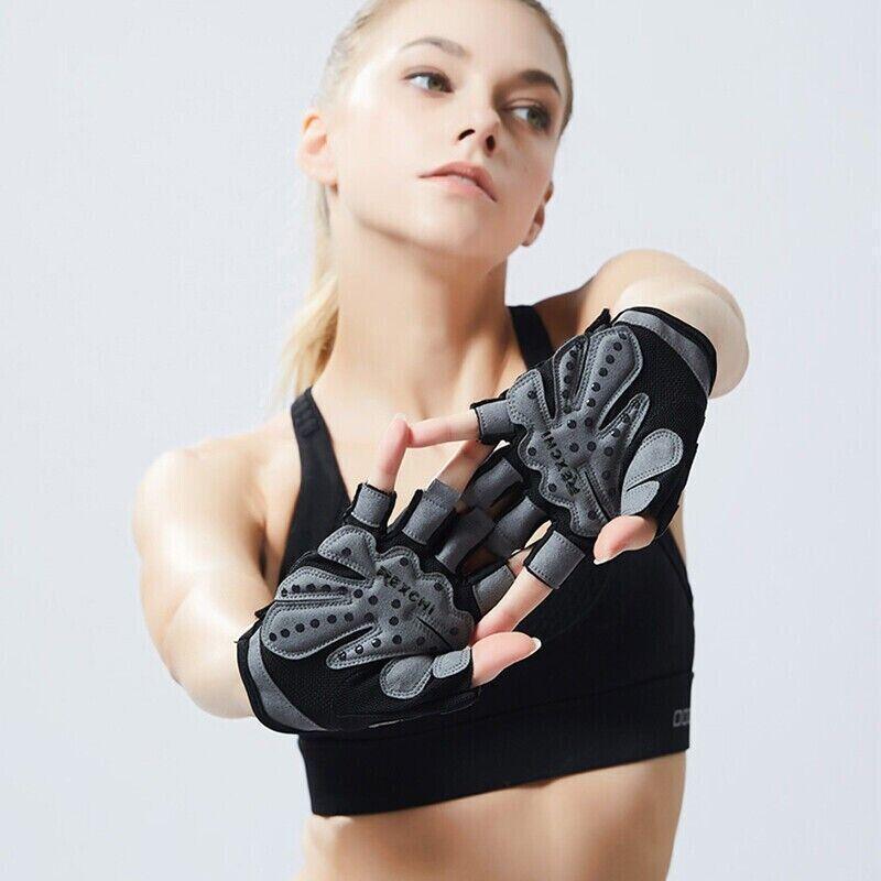 Weightlifting Gloves & Hand Supports: M Size Women Fitness Gym Training Gloves Half Finger Gel Weight Lifting Workout Gloves - Grey