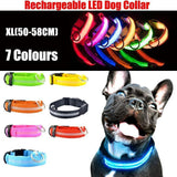 XL Size USB Rechargeable LED Dog Collar Nylon Glow Flashing Light Up Gear - Yellow