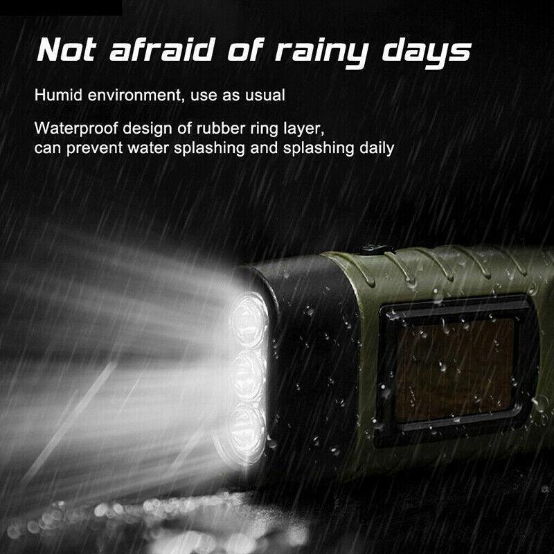 Hand Crank Solar Powered Rechargeable Led Camping Emergency Flashlight - Black