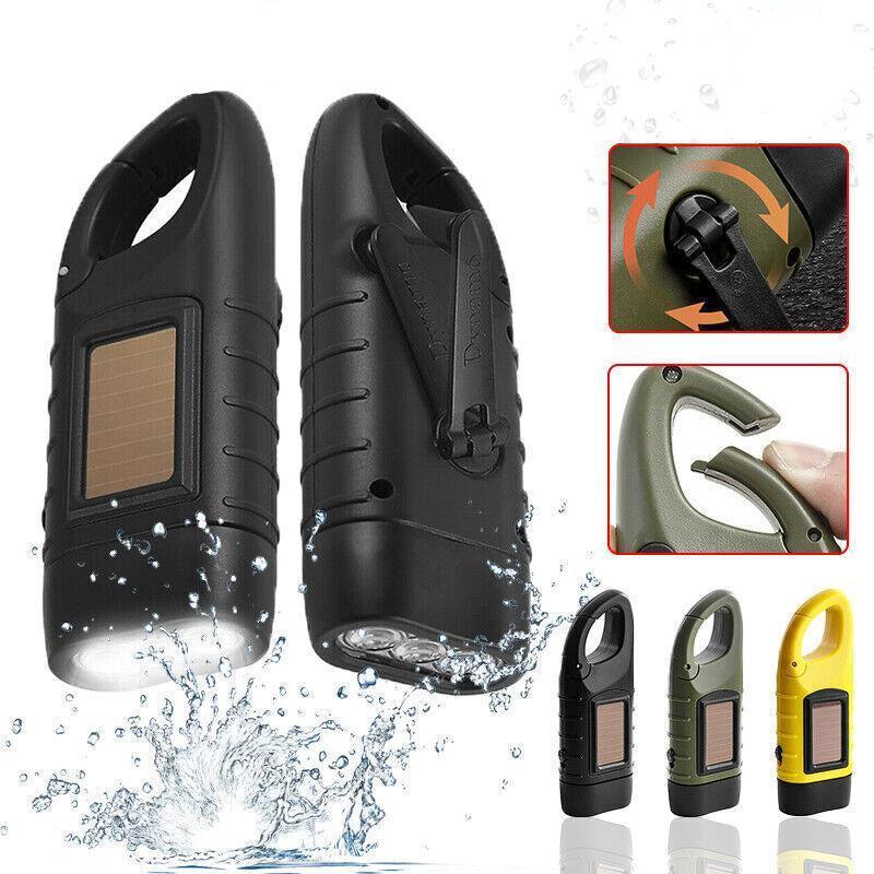 Hand Crank Solar Powered Rechargeable Led Camping Emergency Flashlight - Green