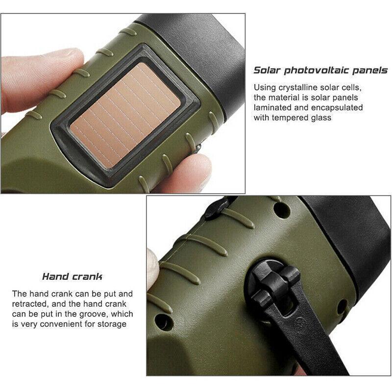 Hand Crank Solar Powered Rechargeable Led Camping Emergency Flashlight - Yellow