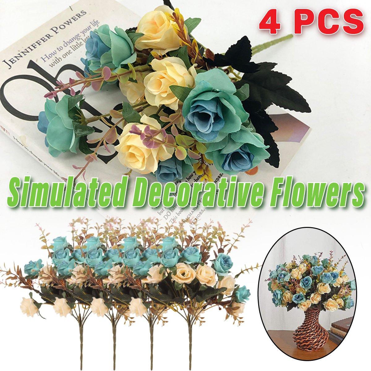 Artificial Flowers & Plants: 4pcs Artificial Flowers Home Decoration Floral Arrangement for Living Room Decor