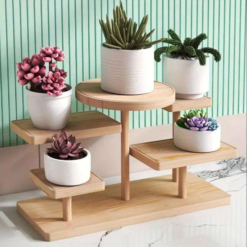 Utility Trolleys: Multi-Tier Wooden Step Shelf Desktop Storage Organizer for Office and Home Use