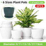 6PCS Simple Plastic Round Plant Pots Vertical Stripes Flower Pot Green Gardening - Green