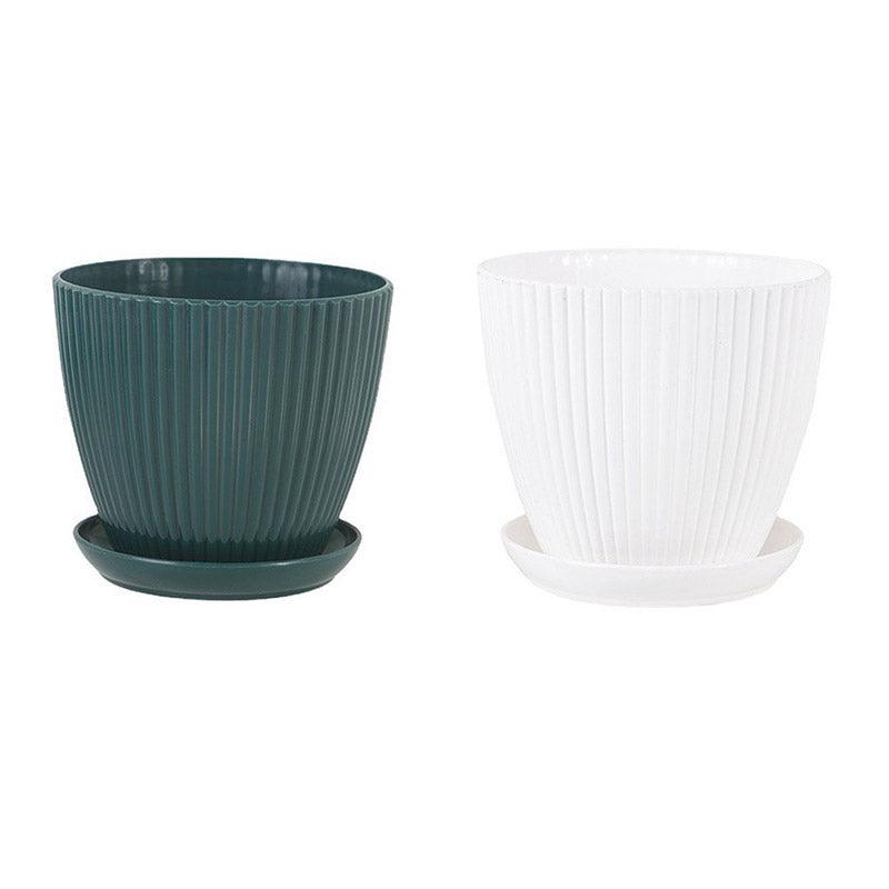 Pots, Planters & Accessories: 6PCS Simple Plastic Round Plant Pots Vertical Stripes Flower Pot Green Gardening - Green