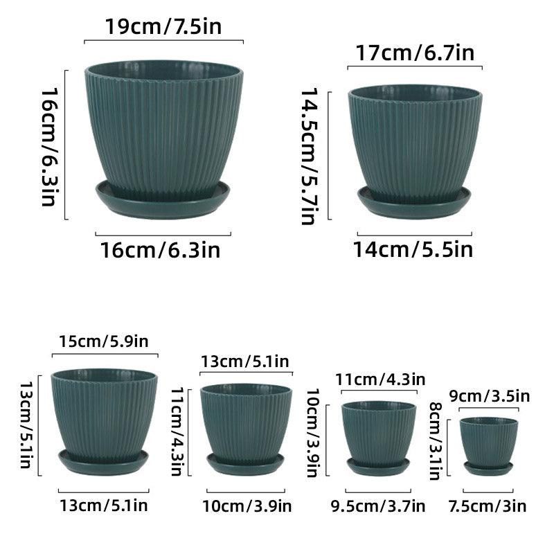 Pots, Planters & Accessories: 6PCS Simple Plastic Round Plant Pots Vertical Stripes Flower Pot Green Gardening - Green