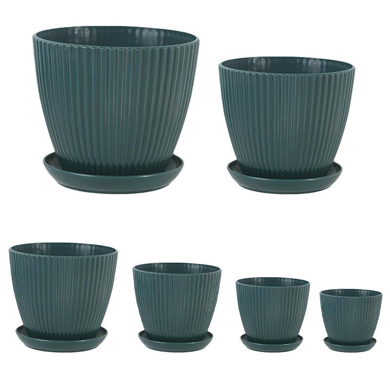 Pots, Planters & Accessories: 6PCS Simple Plastic Round Plant Pots Vertical Stripes Flower Pot Green Gardening - Green
