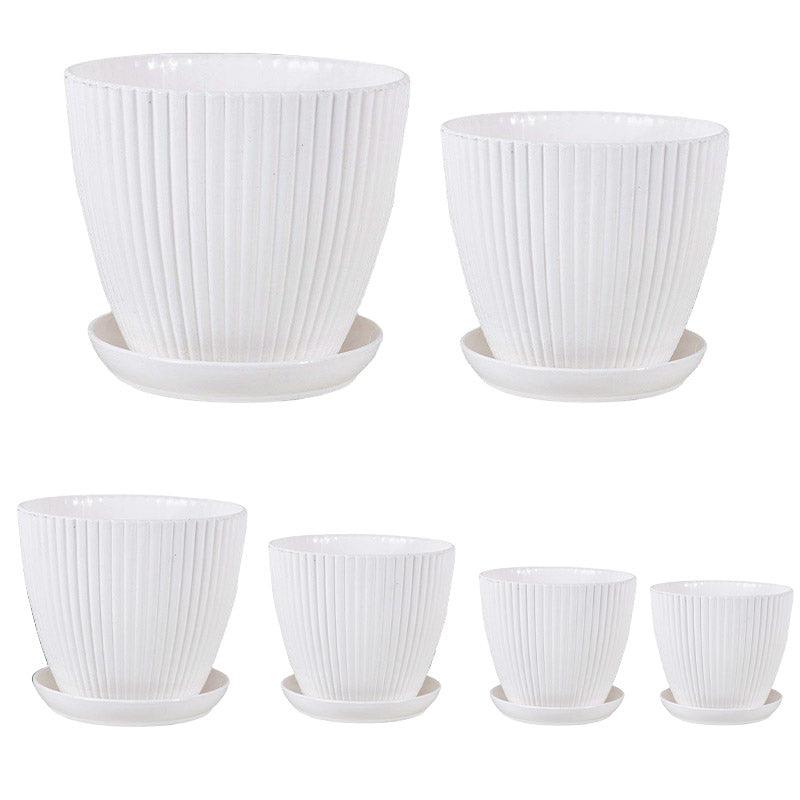 Pots, Planters & Accessories: 6PCS Simple Plastic Round Plant Pots Vertical Stripes Flower Pot Green Gardening - Green