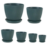 6PCS Simple Plastic Round Plant Pots Vertical Stripes Flower Pot Green Gardening - White